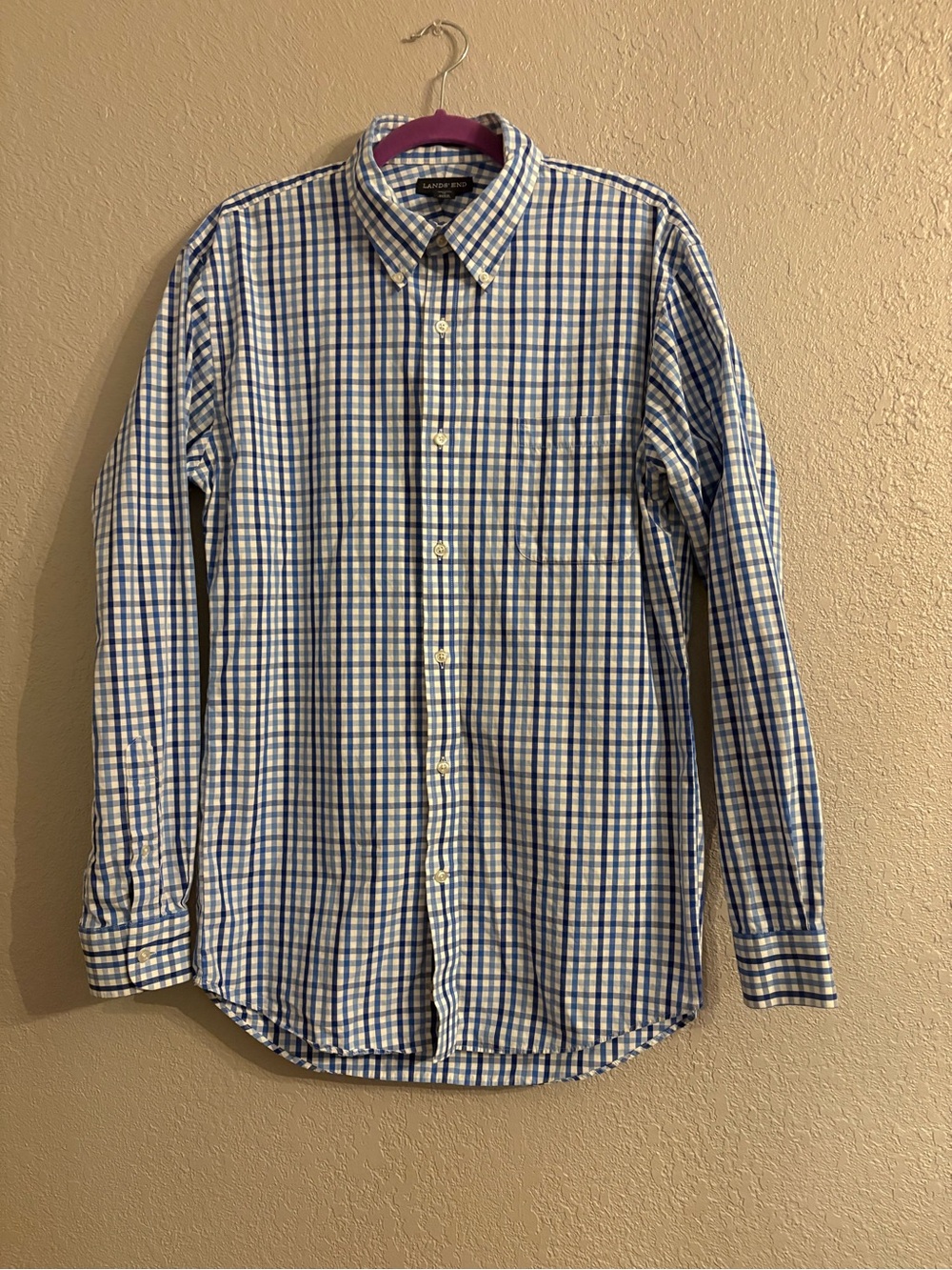 Lands' End Blue & White Button-Down Shirt